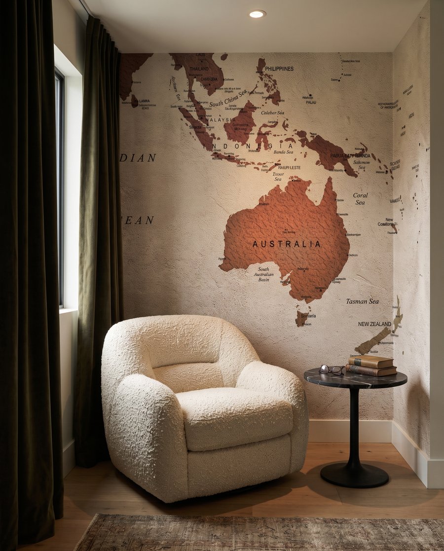 Mapa del mundo terroso en un interior