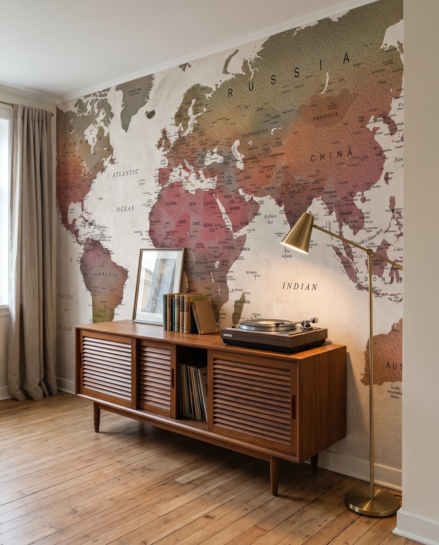 Mapa del mundo terroso en un interior
