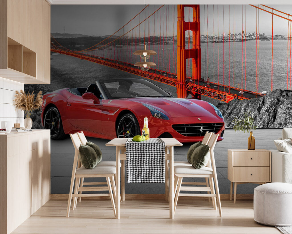 Deportivo rojo y puente — interior 2