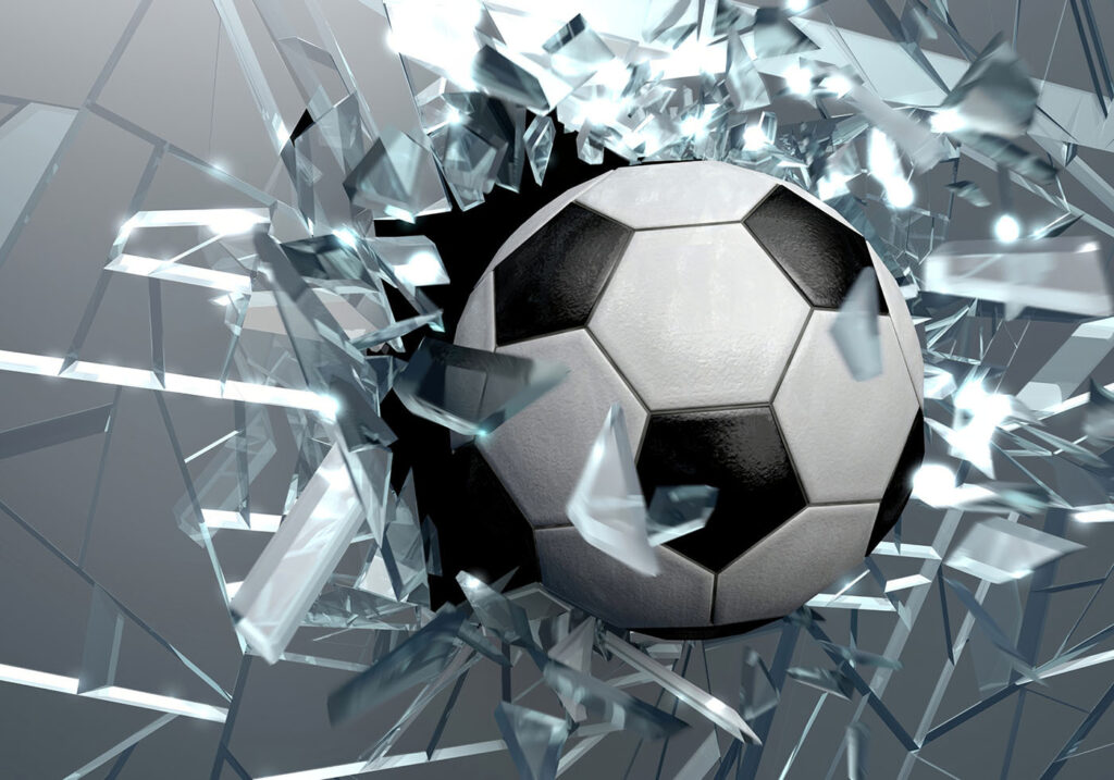 Balón entre fragmentos — diseño completo