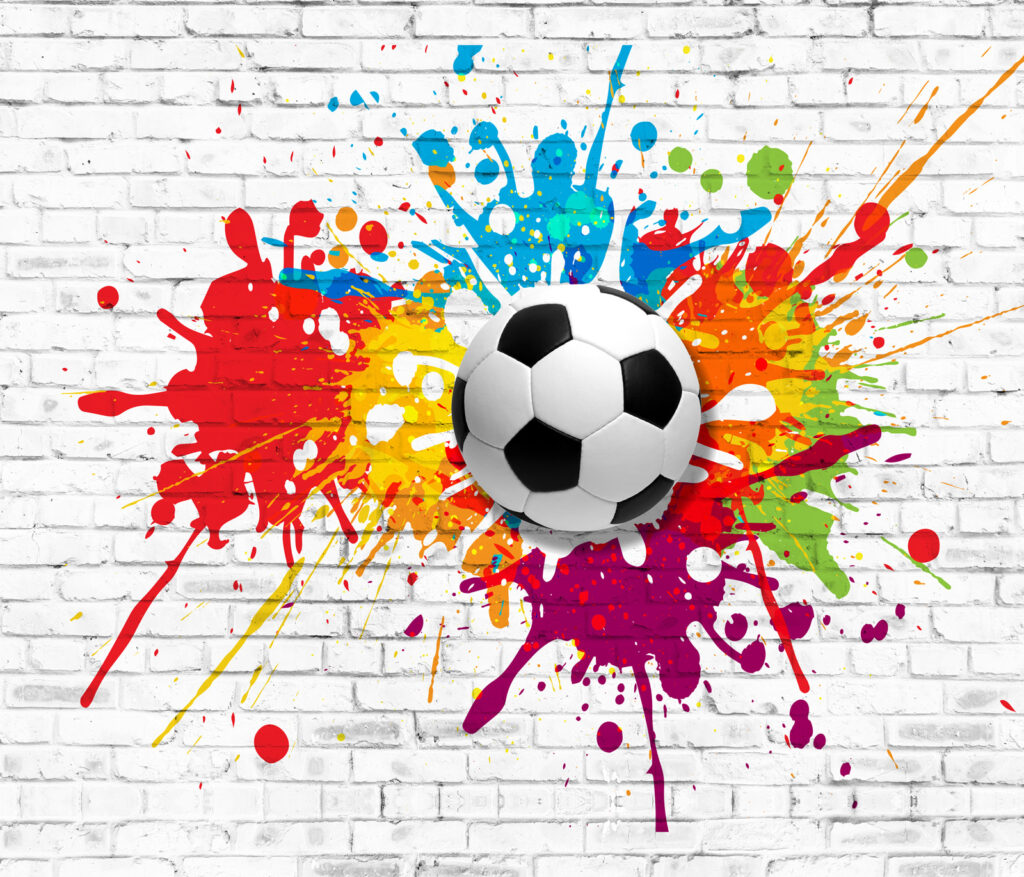 Balón entre salpicaduras — diseño completo