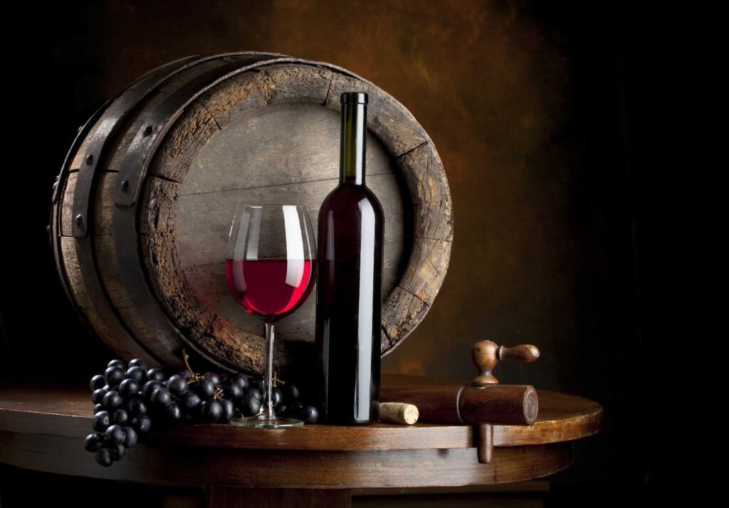 Vino tinto y barrica — diseño completo