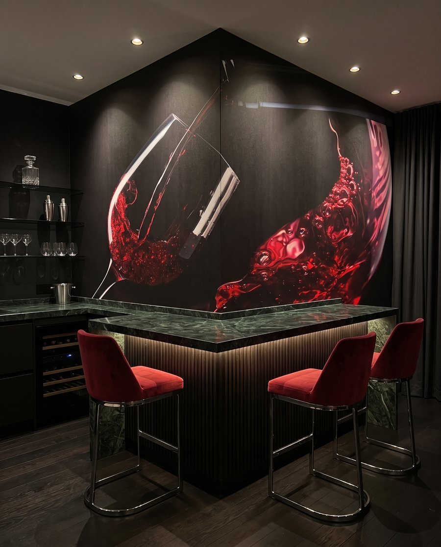 Vino tinto en movimiento en un interior