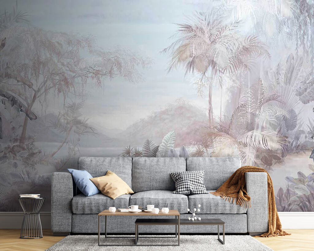 Grandes hojas tropicales en un interior