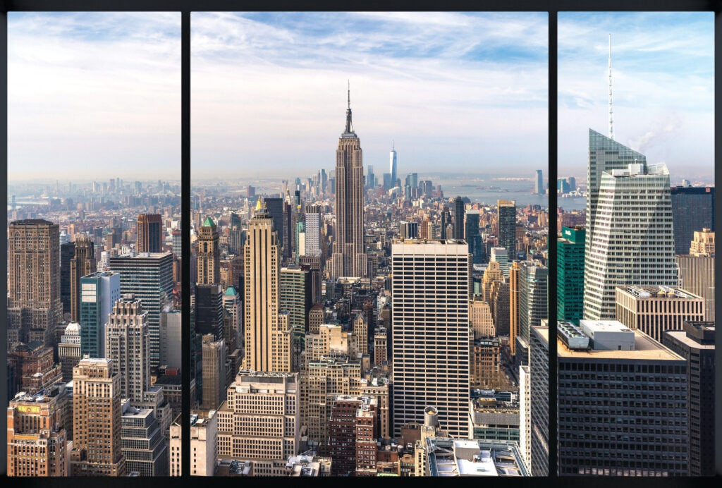 Manhattan tras marcos negros — diseño completo