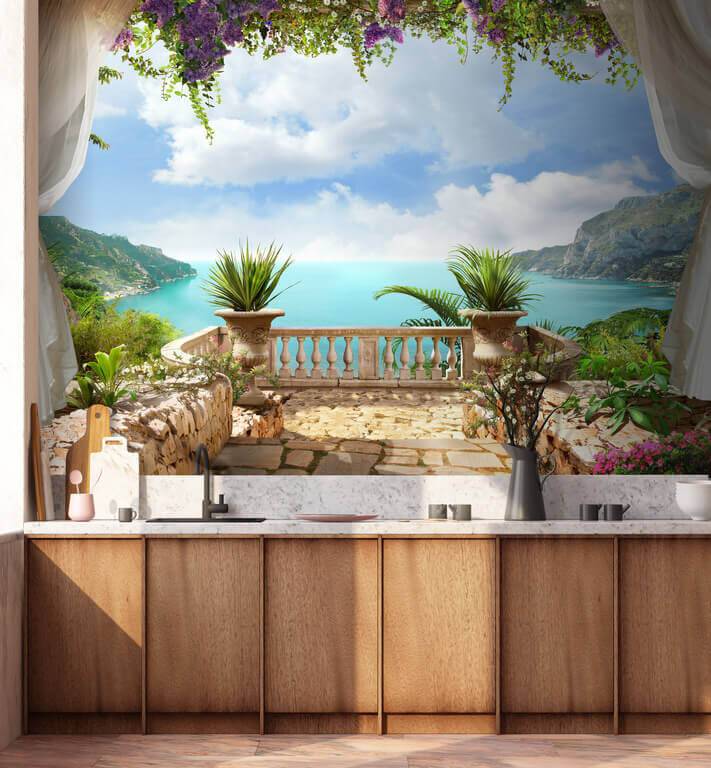 Bahía tras cortinas floridas — interior 1