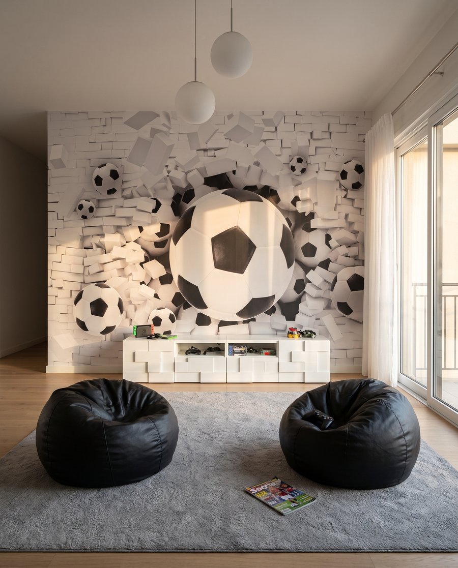 Balones atravesando el muro en un interior