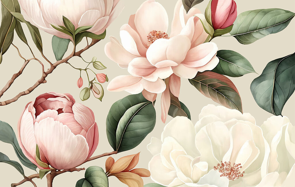 Flores en ramas retorcidas — diseño completo