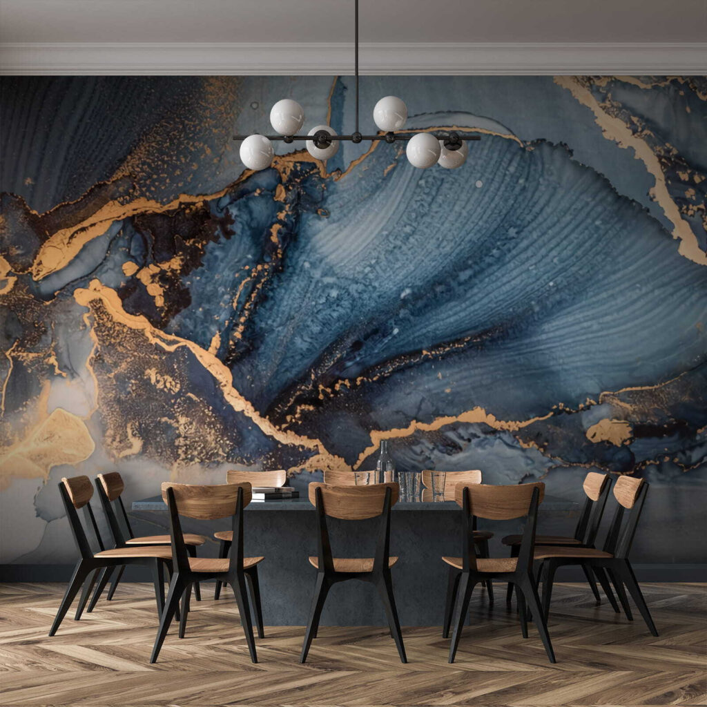 Abanico azul con oro — interior 3