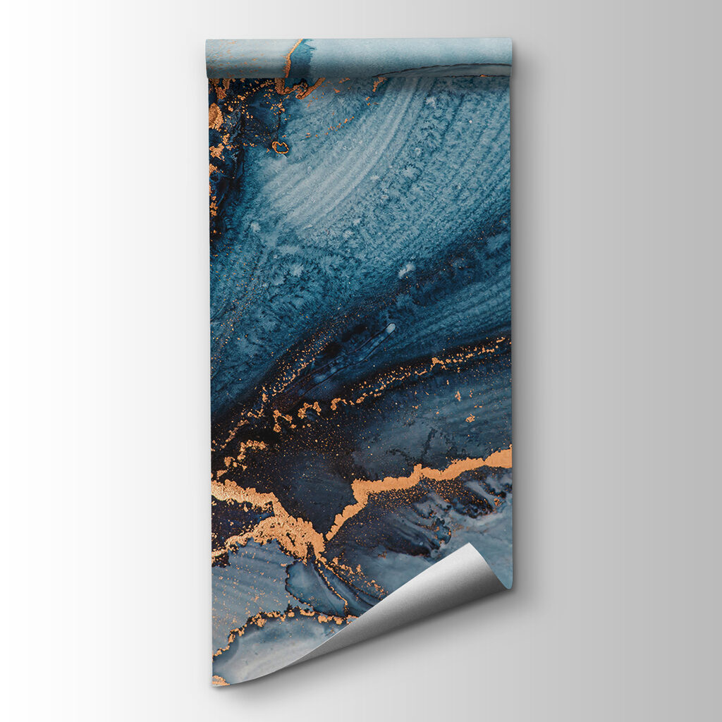 Abanico azul con oro — vista del producto