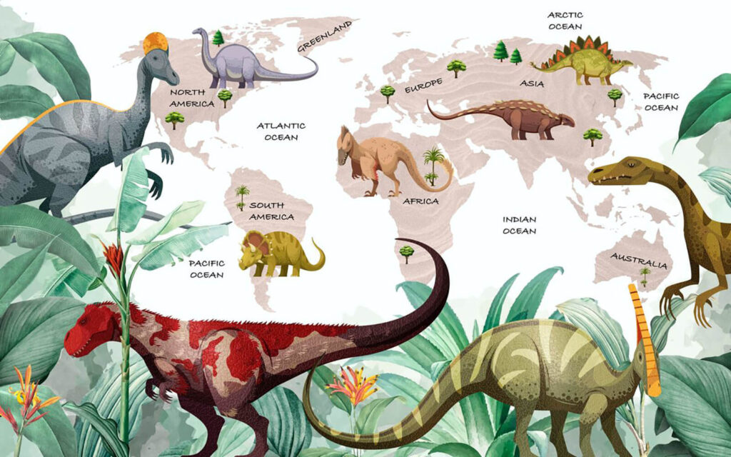 Dinosaurios sobre un mapa — diseño completo