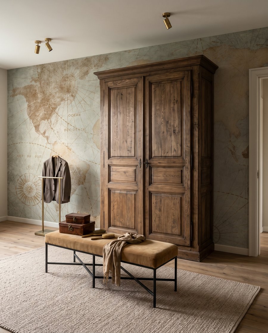 Mapa antiguo del mundo en un interior