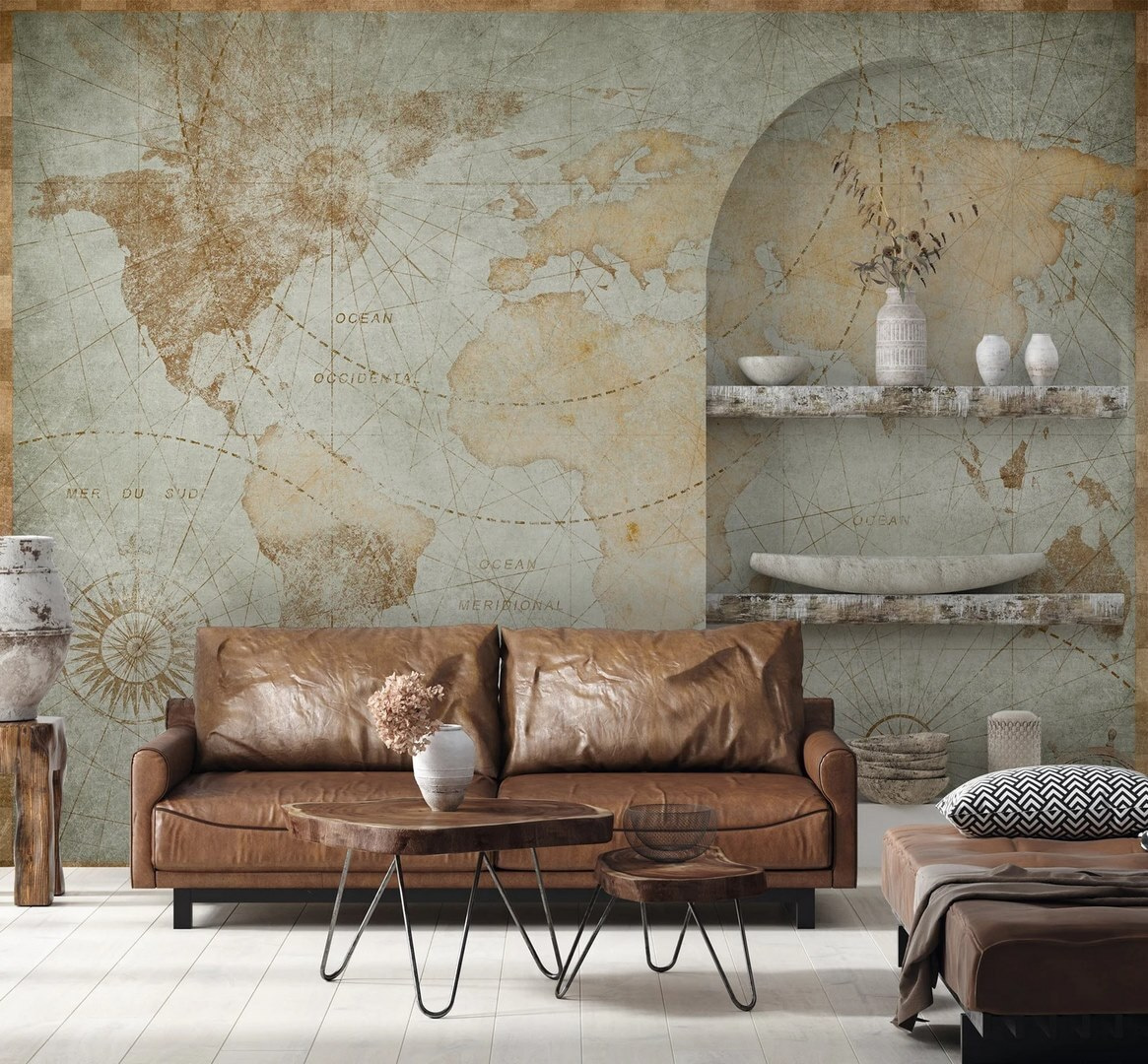 Mapa antiguo del mundo en un interior