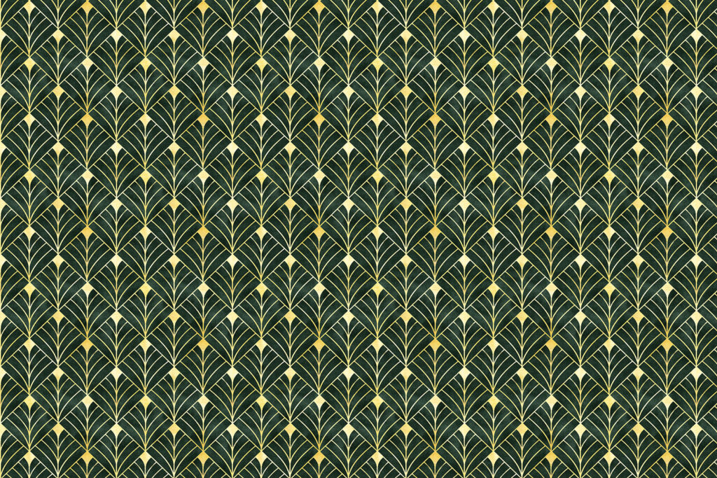 Abanicos verdes y dorados — diseño completo