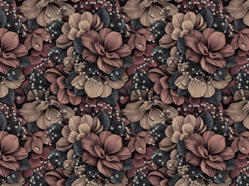 Flores rojizas en penumbra — diseño completo