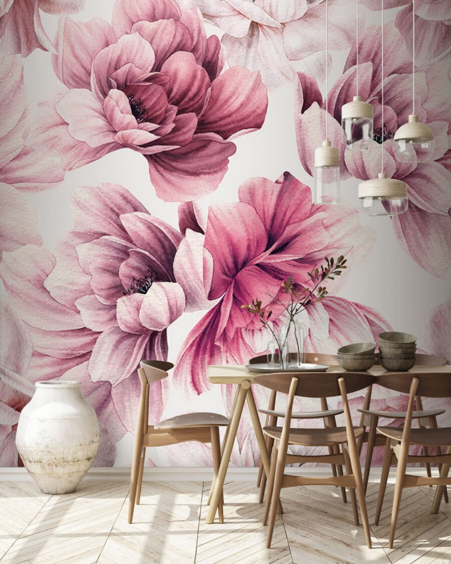 Dalias rosas sobre blanco — interior 1