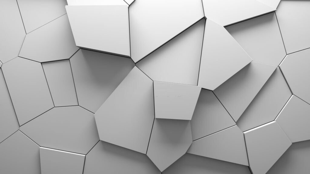 Polígonos blancos que sobresalen — diseño completo