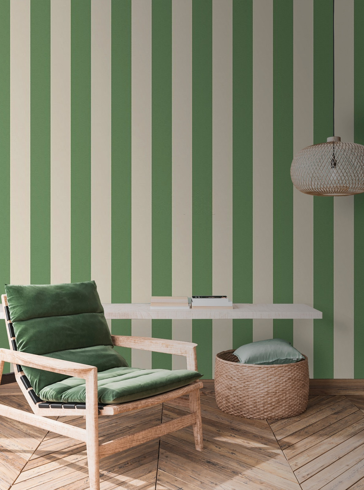 Rayas verdes sobre crema — interior 1