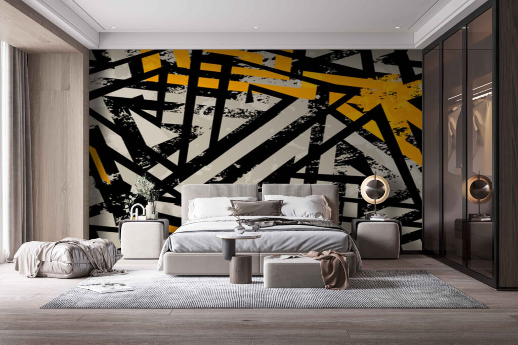 Líneas negras sobre amarillo en un interior