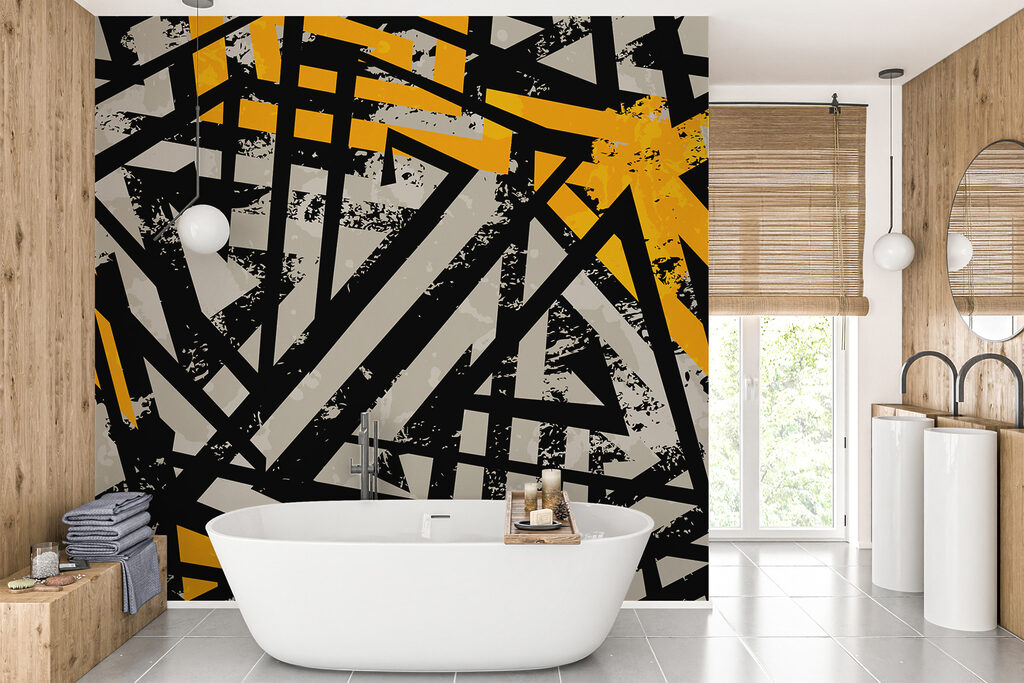 Líneas negras sobre amarillo en un interior