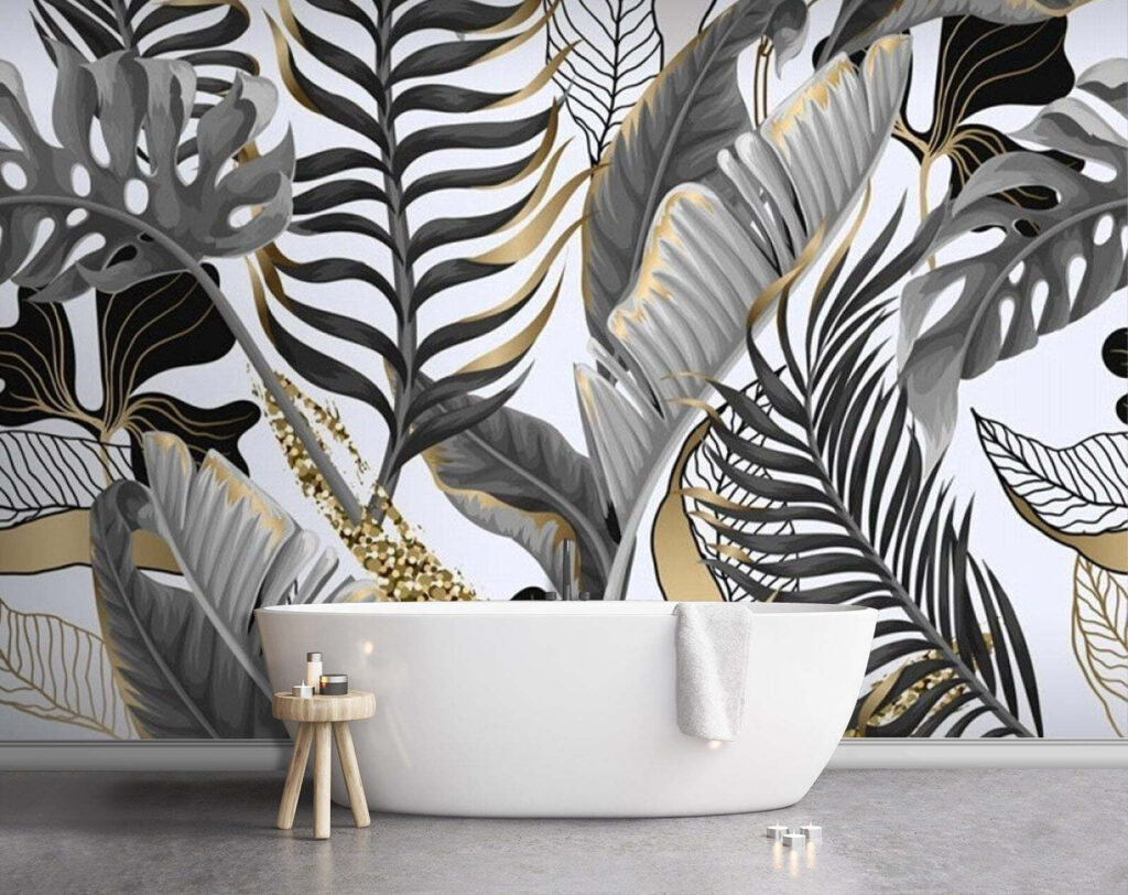 Hojas tropicales con plumas — interior 1