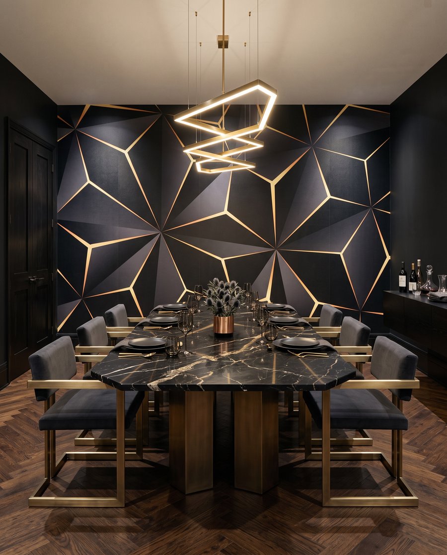 Facetas doradas en negro — interior 3
