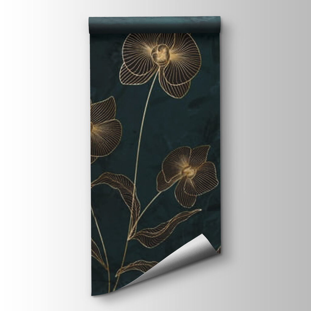 Flores doradas, azul petróleo — vista del producto