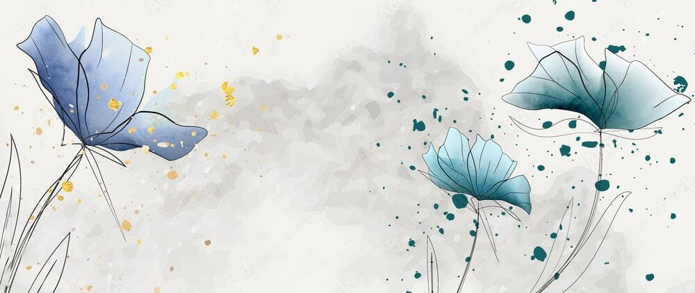 Flores azules con tinta — diseño completo