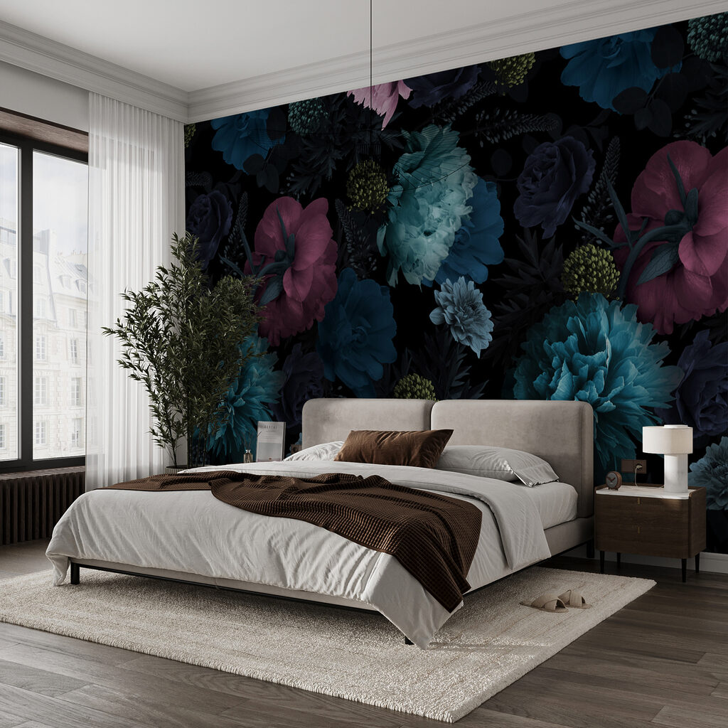 Flores azules sobre negro — interior 4