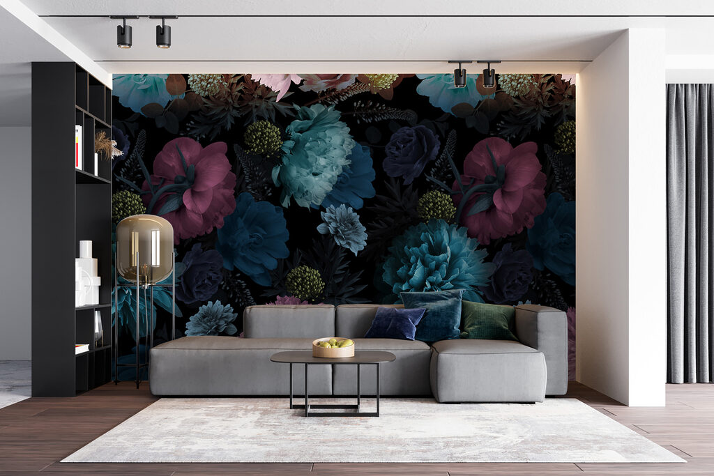 Flores azules sobre negro — interior 5