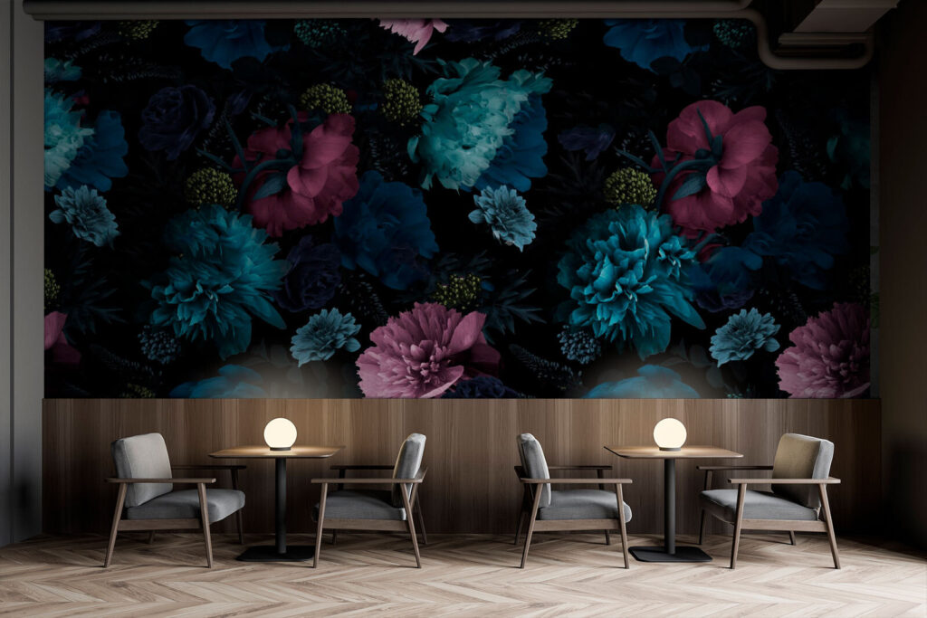 Flores azules sobre negro — interior 3