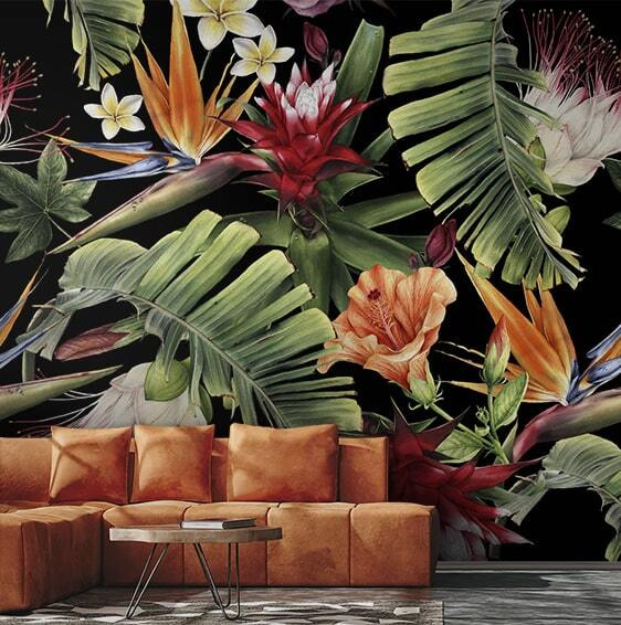 Flores tropicales sobre negro — interior 1