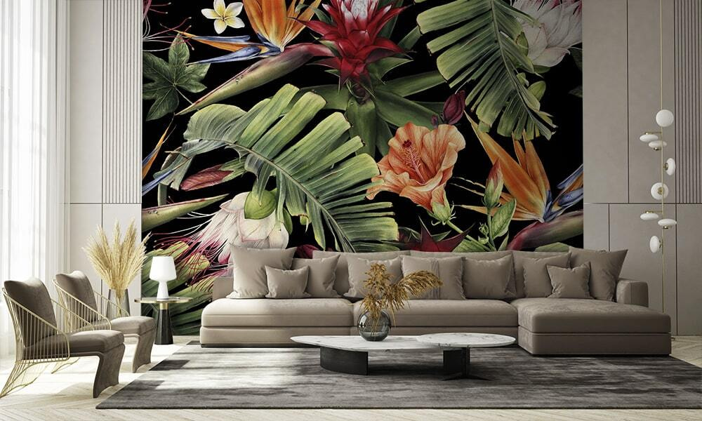 Flores tropicales sobre negro — interior 2