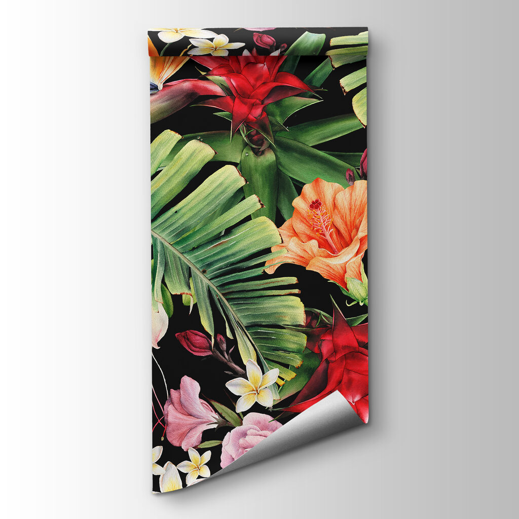 Flores tropicales sobre negro — vista del producto