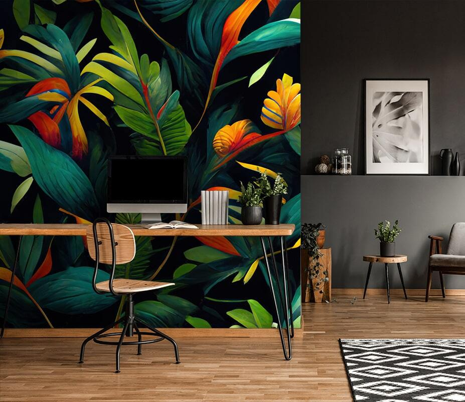 Flores cálidas sobre verde — interior 1