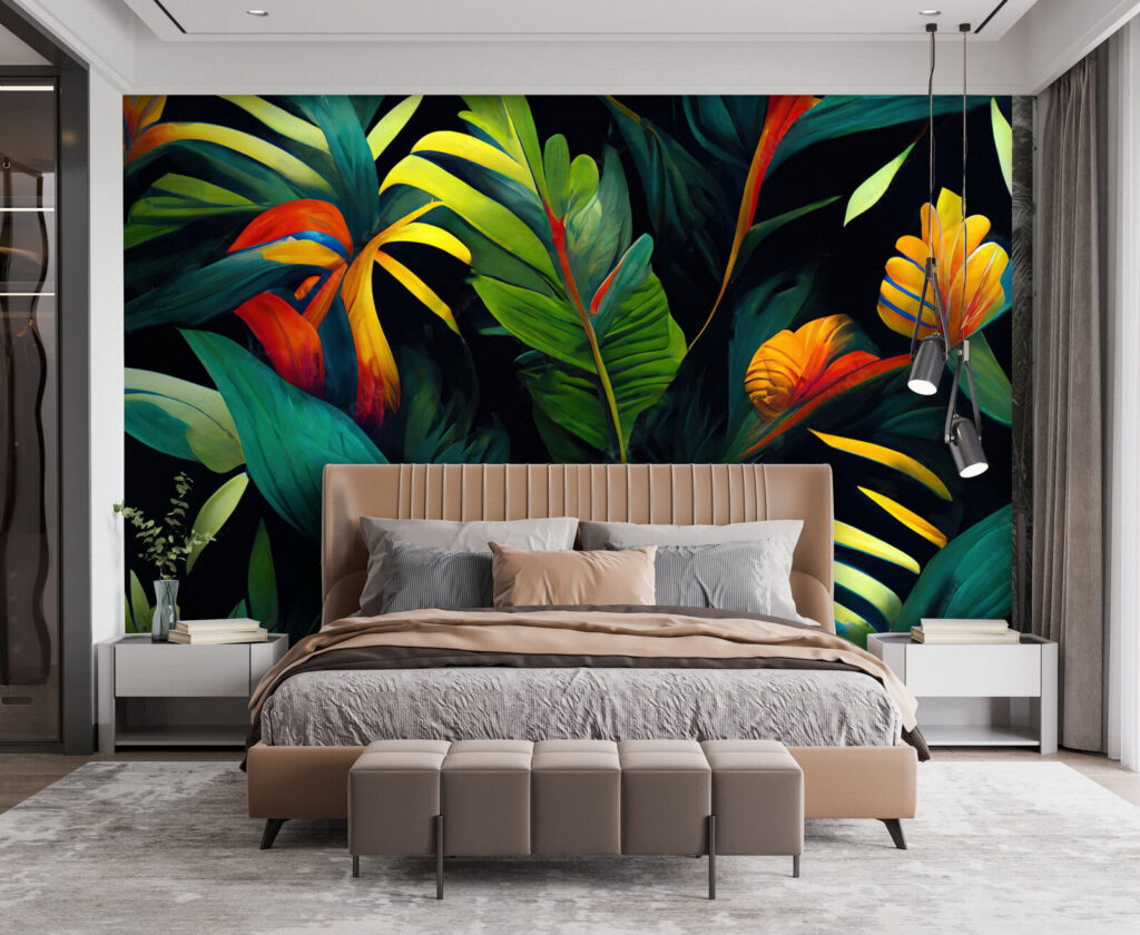 Flores cálidas sobre verde — interior 2