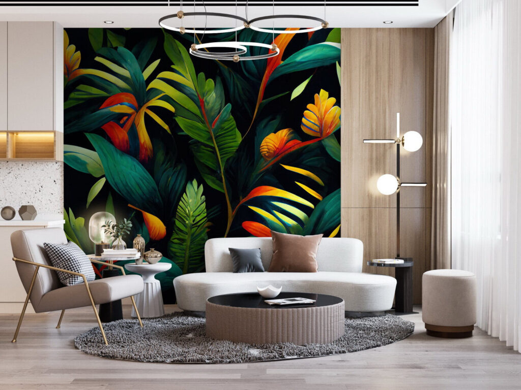Flores cálidas sobre verde — interior 3