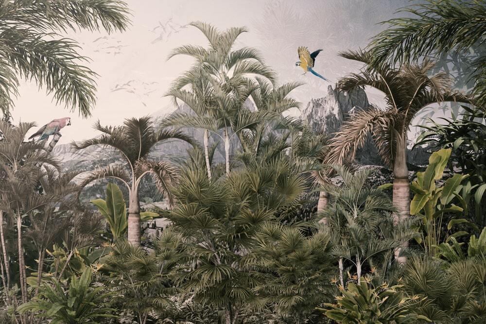 Pájaros sobre selva lejana — diseño completo