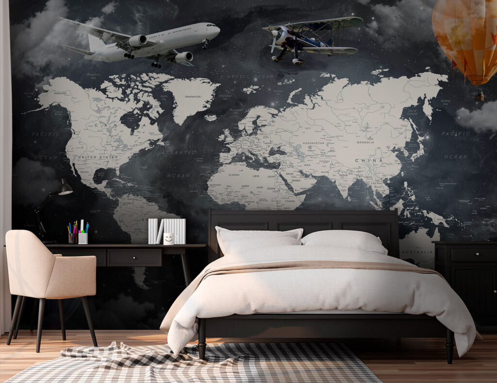 Aviones sobre mapa blanco — interior 1