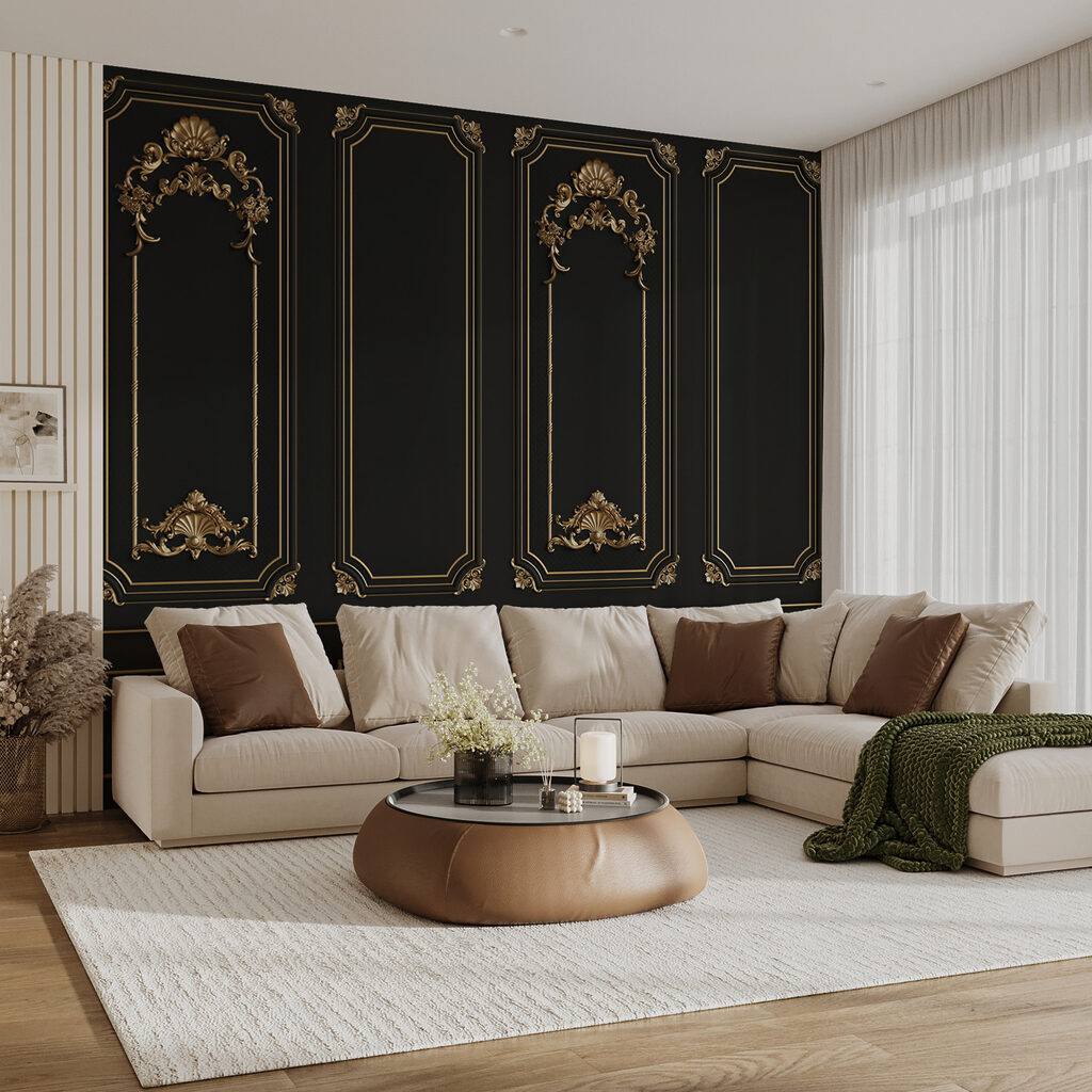 Molduras doradas sobre negro — interior 5