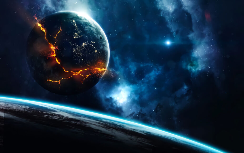Planeta con grietas brillantes — diseño completo