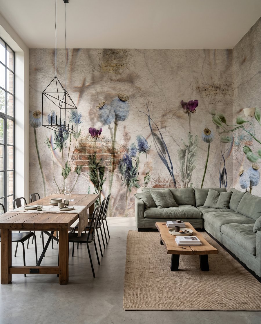 Cardos sobre ladrillo desgastado — interior 5