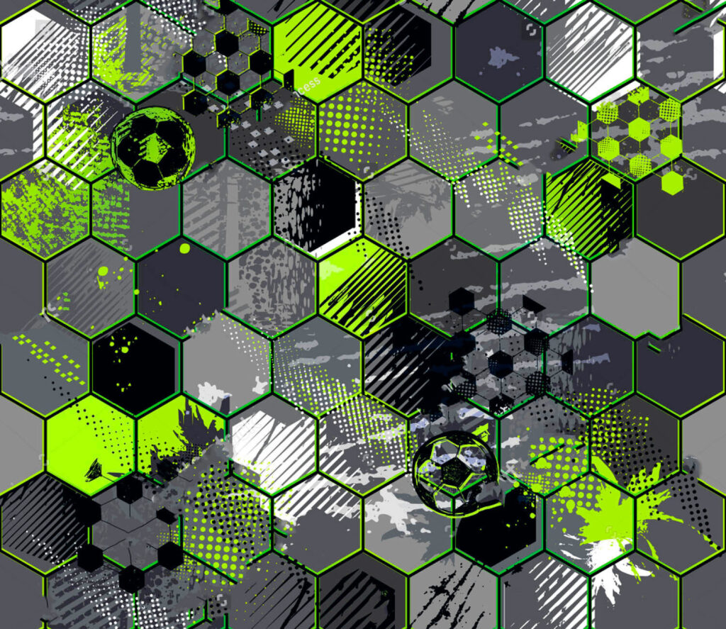 Fútbol en hexágonos verdes — diseño completo