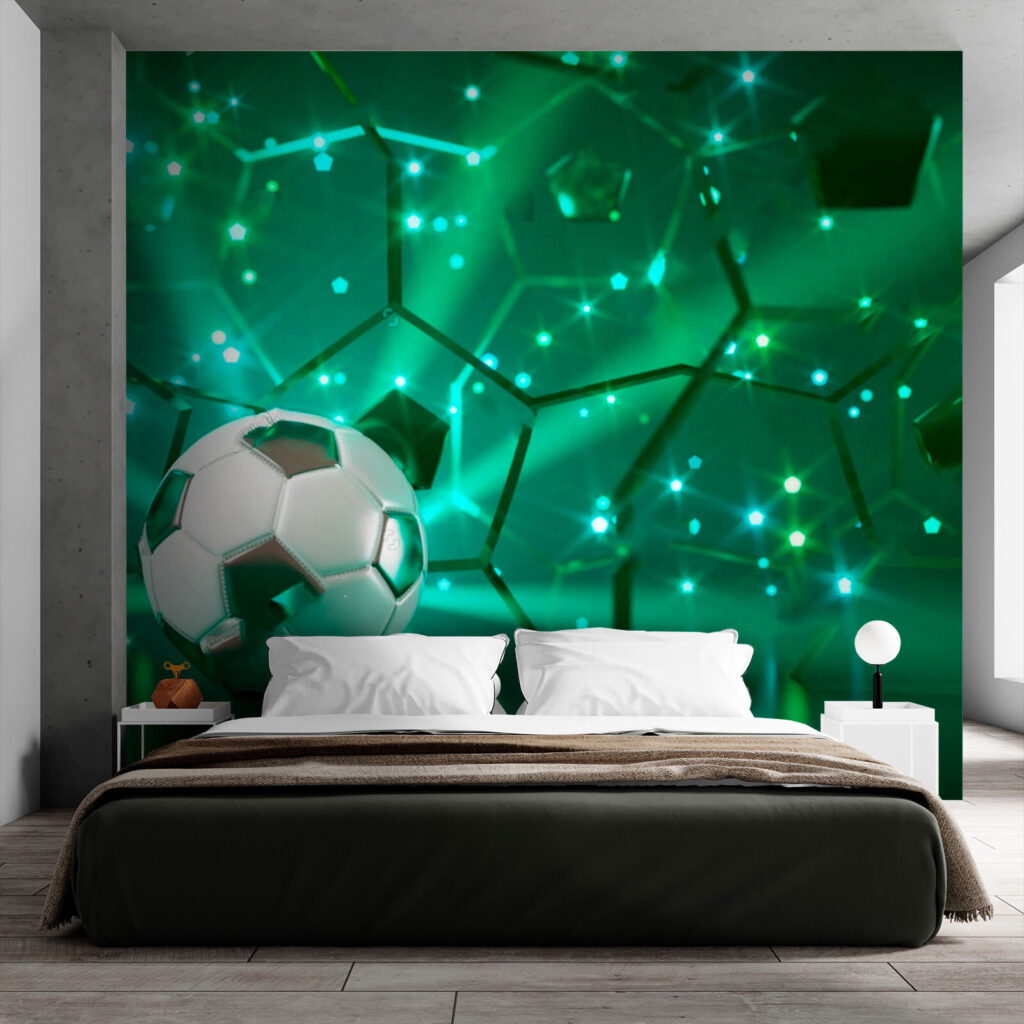 Fútbol entre luces verdes en un interior