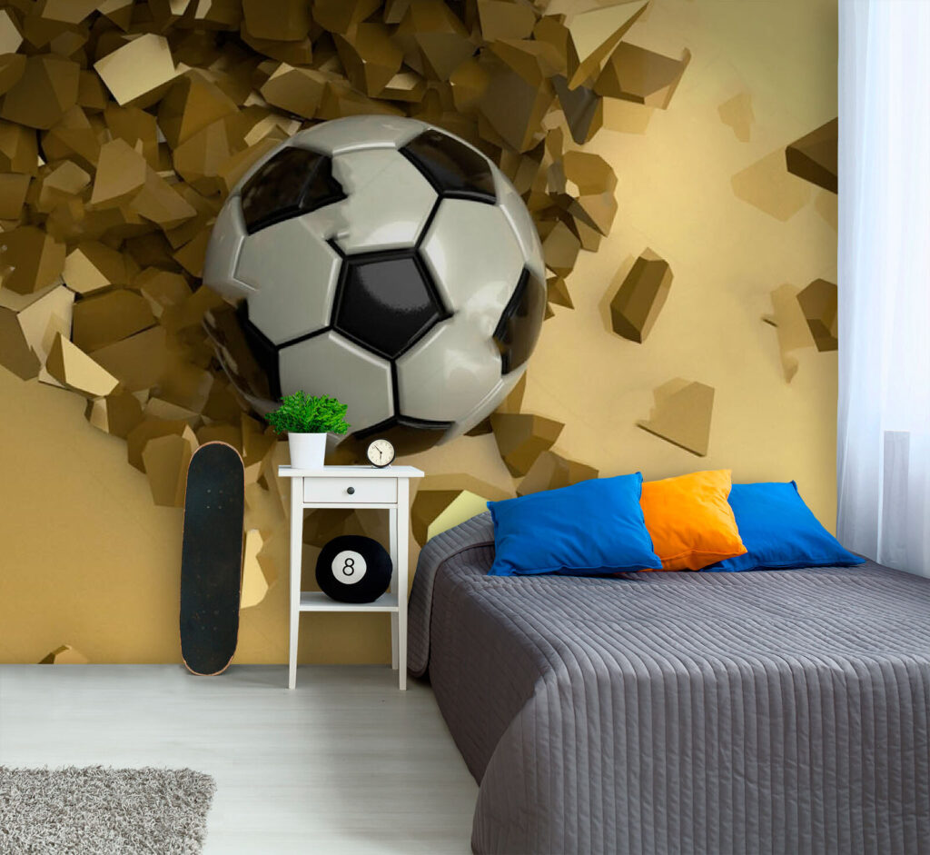 Balón atravesando muro dorado — interior 2