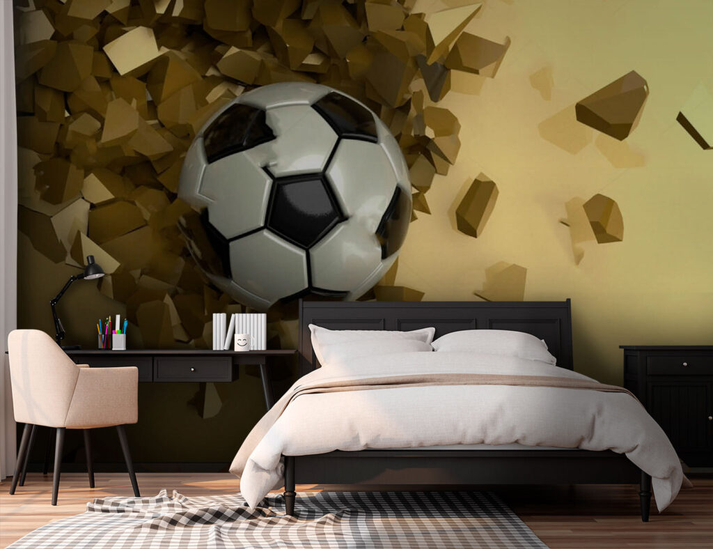 Balón atravesando muro dorado — interior 3