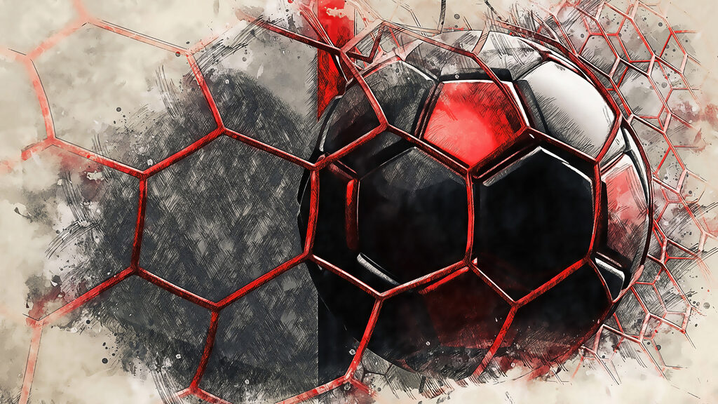 Balón rojo contra red — diseño completo