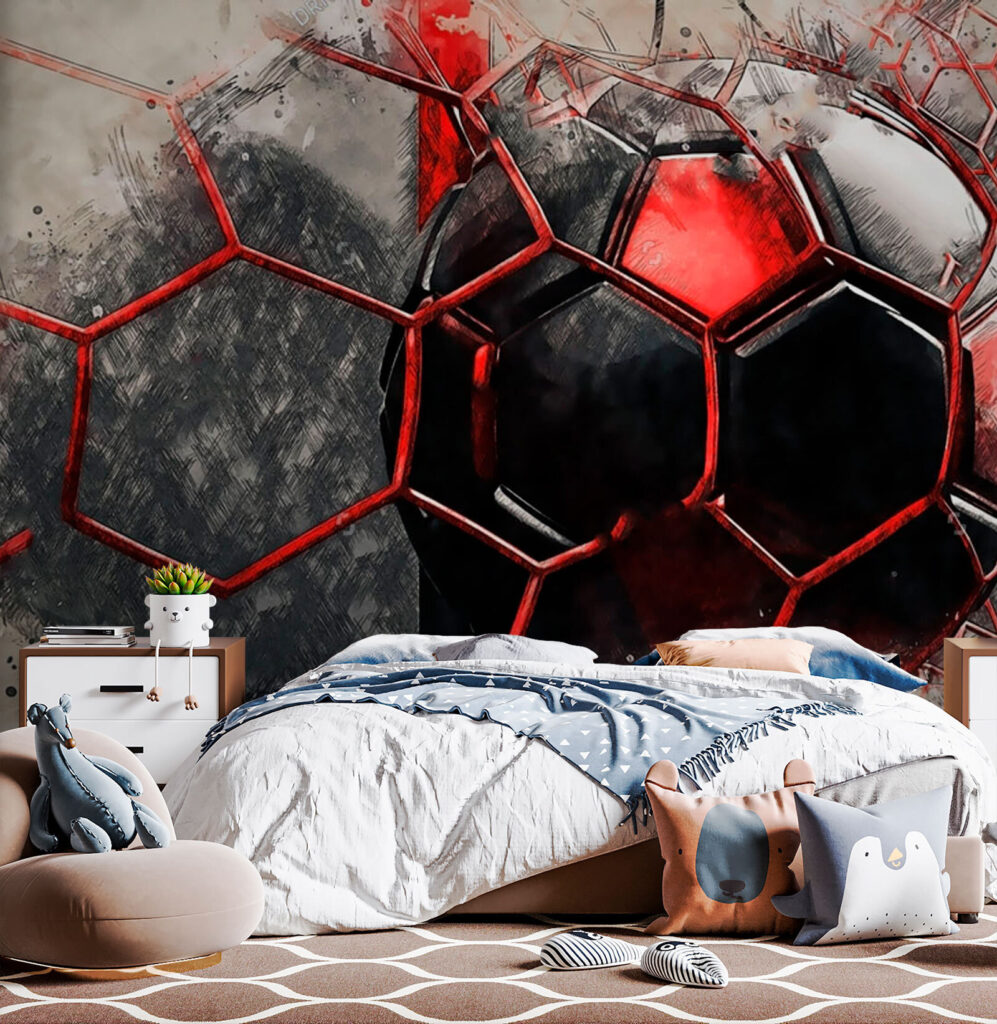 Balón rojo contra red — interior 2