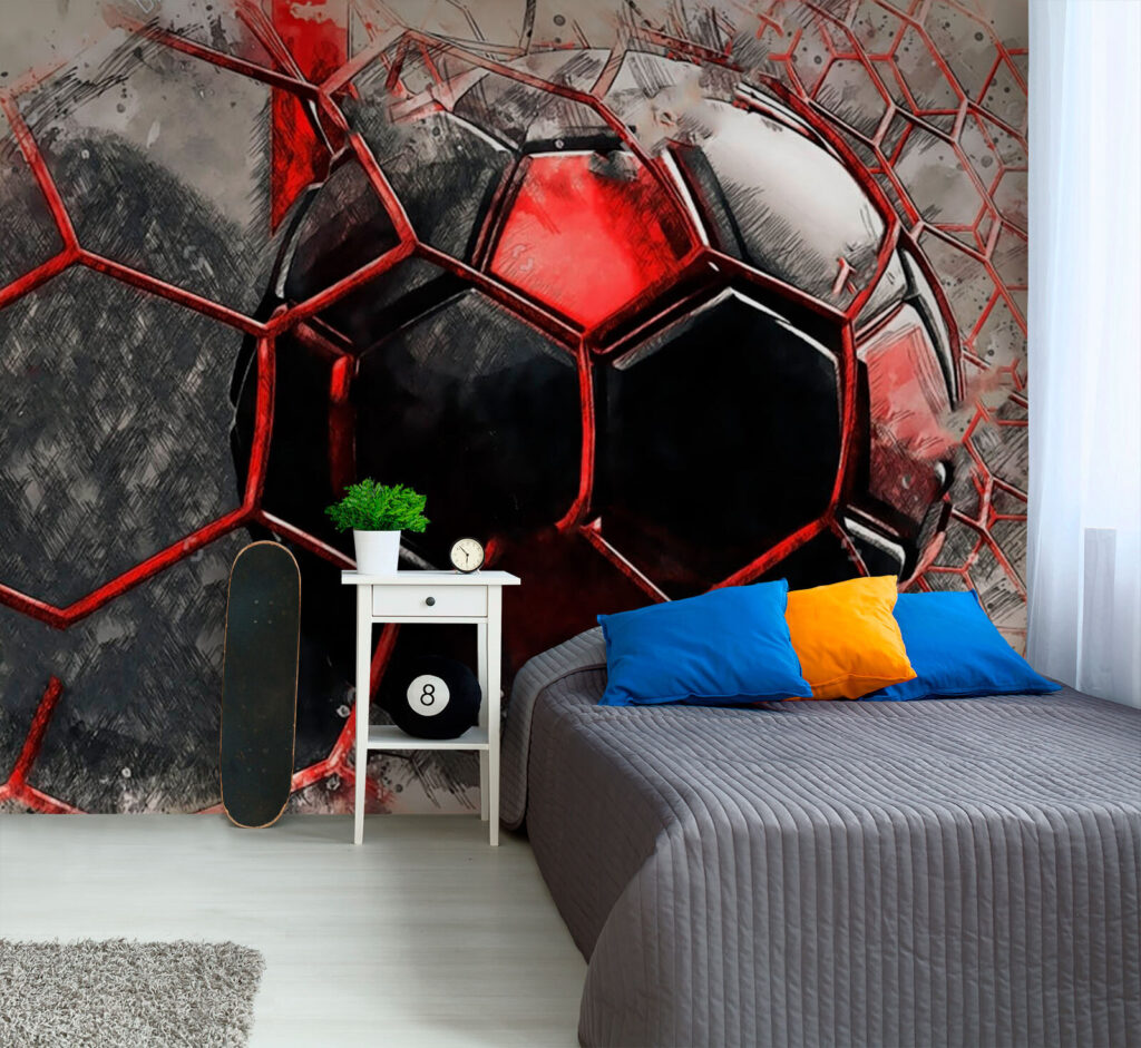 Balón rojo contra red — interior 3