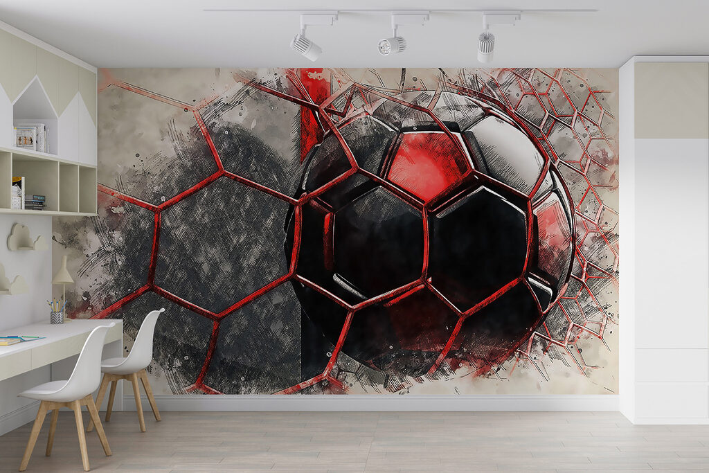 Balón rojo contra red — interior 4